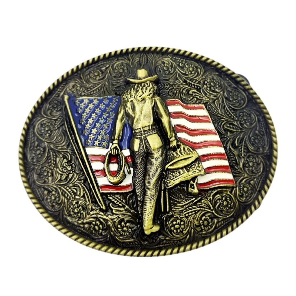 boucle de ceinture western cow boy sur drapeau americain modele duke 994252