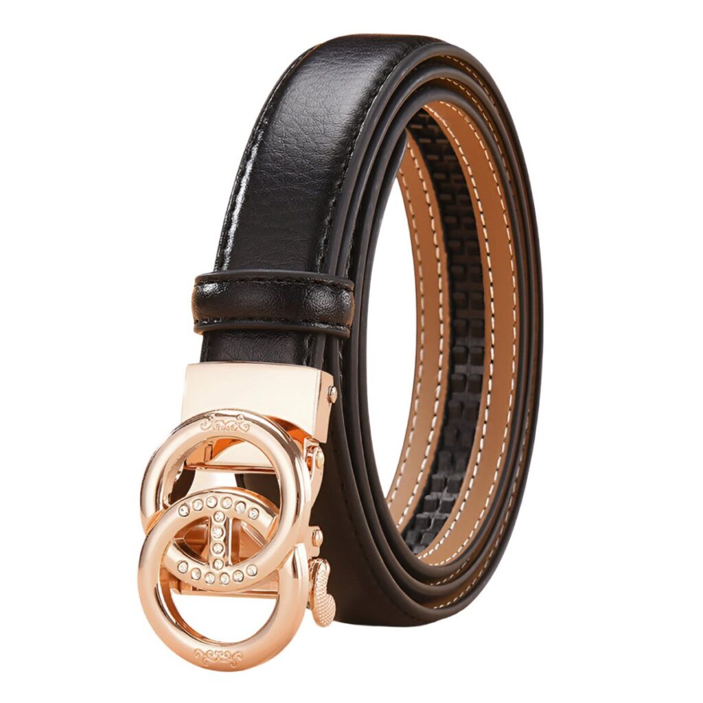 ceinture automatique en cuir a boucle double anneaux entrelaces modele karmela 417763