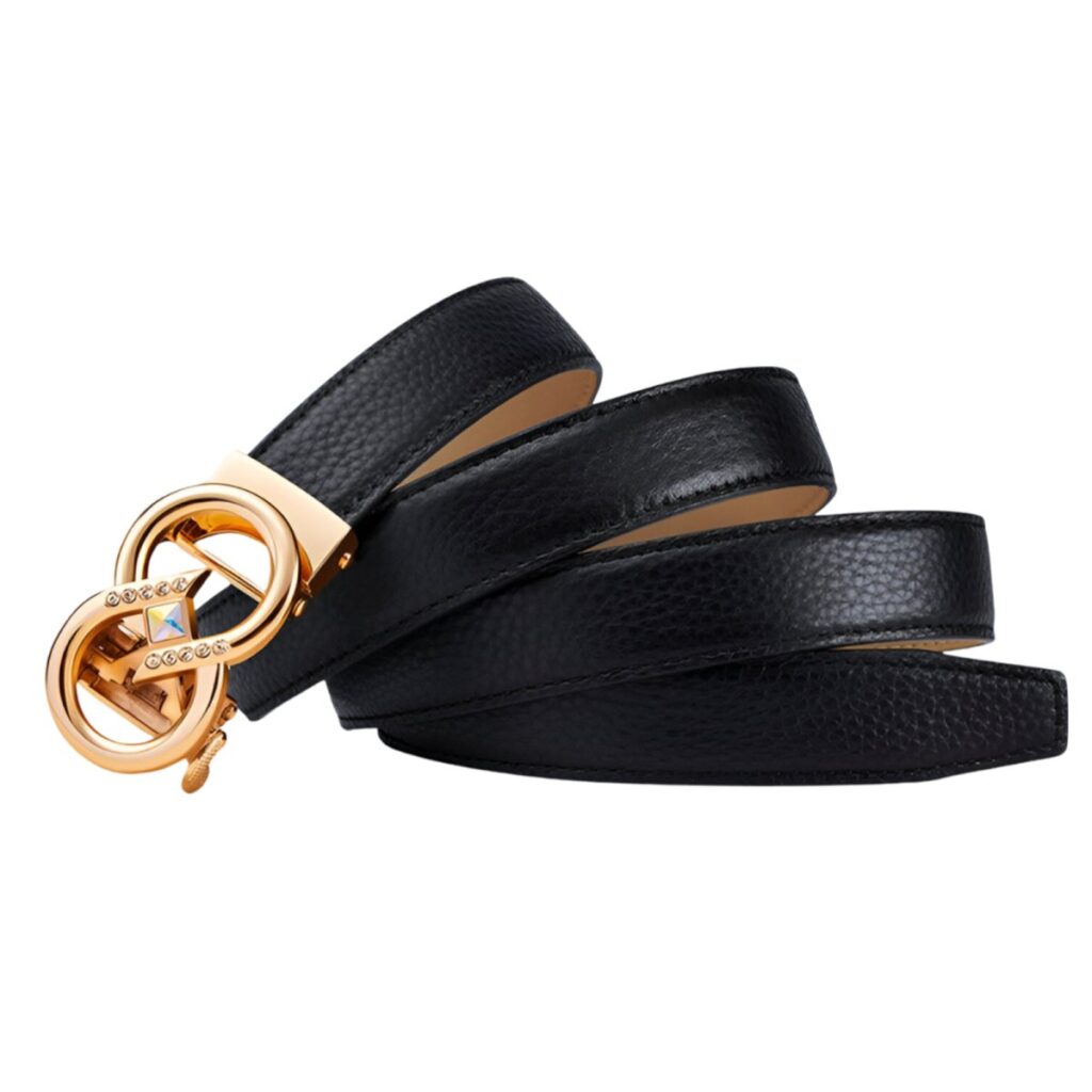 ceinture automatique en cuir graine avec boucle infini et strass modele romanca 561524