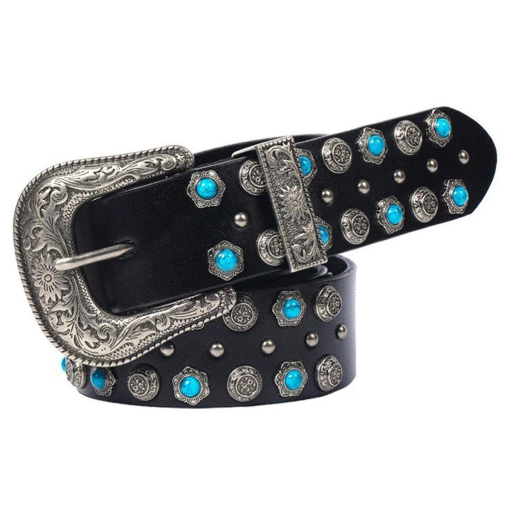 ceinture western a rivets et turquoises incrustees modele freda 909239