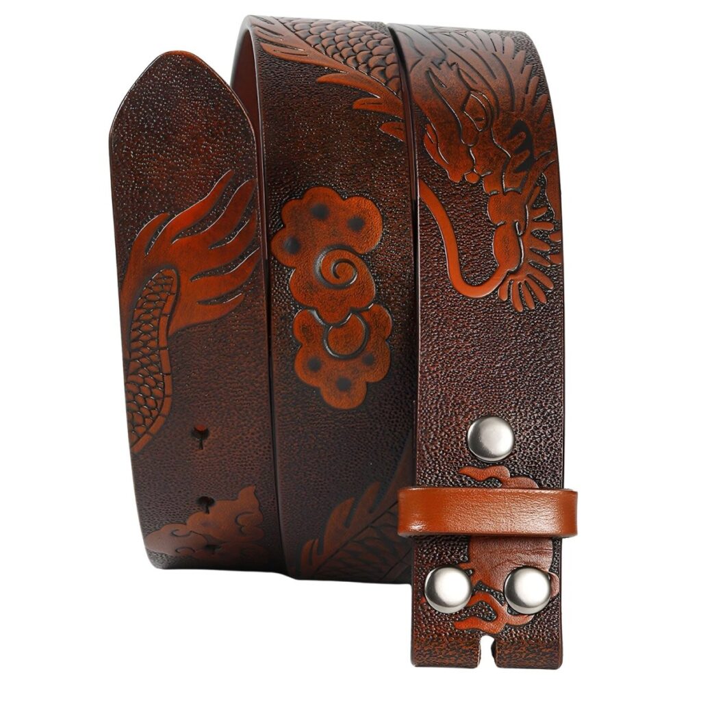 laniere de ceinture 38 cm en cuir au motif dragon pour boucles interchangeables modele hyman 709752